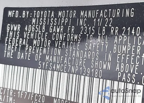 2022 Toyota Corolla Se from USA, damaged, VIN 5YFS4MCE7NP139180